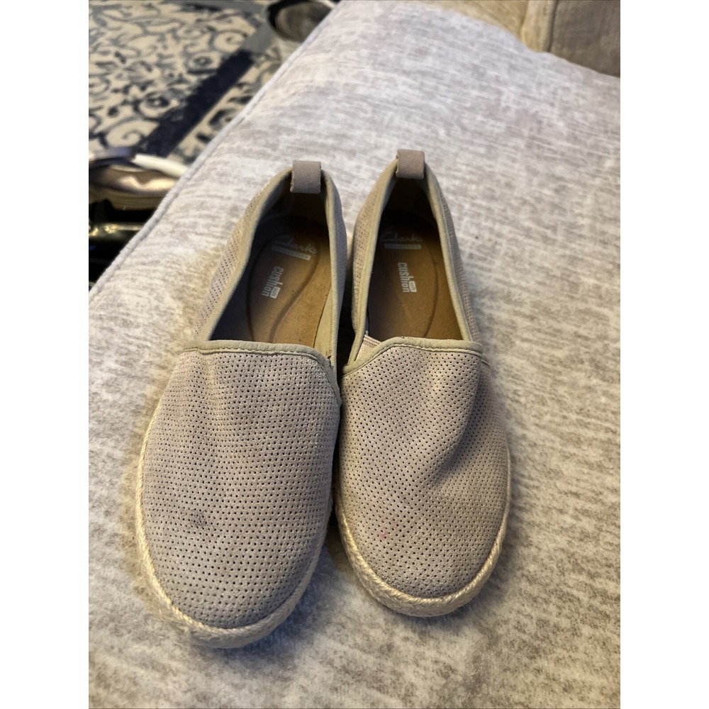 Clarks Collection Cushion Soft Taupe Perforated Espadrille Slip On Flats